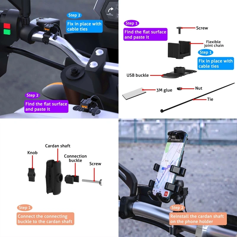 

Waterproof SAE to QC3.0 USB Adapter Motorcycle Handlebar Cellphone GPS Charger 62KA
