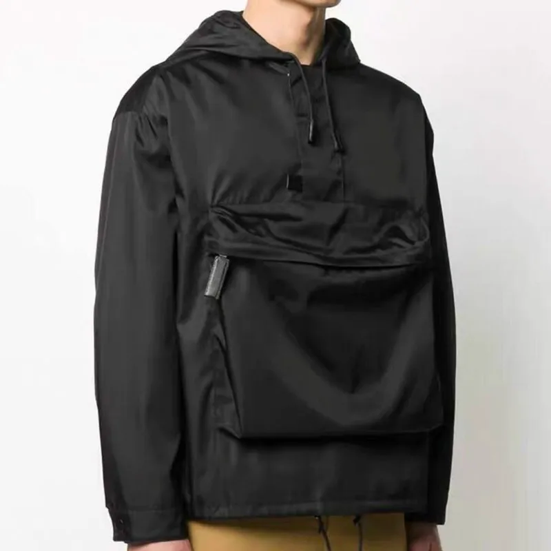 

Unisex Oversized Jacket Women Men Clothing 2020 Loose Casual High-end Brand Hooded Zipper Pocket Lace Up Patchwork Jackets Coats