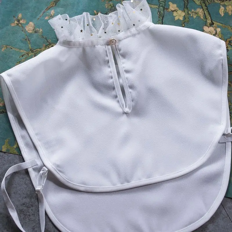 

Women Girl Fake Collar Delicate Lace Star Moon Sequins Stand Up Half Shirt