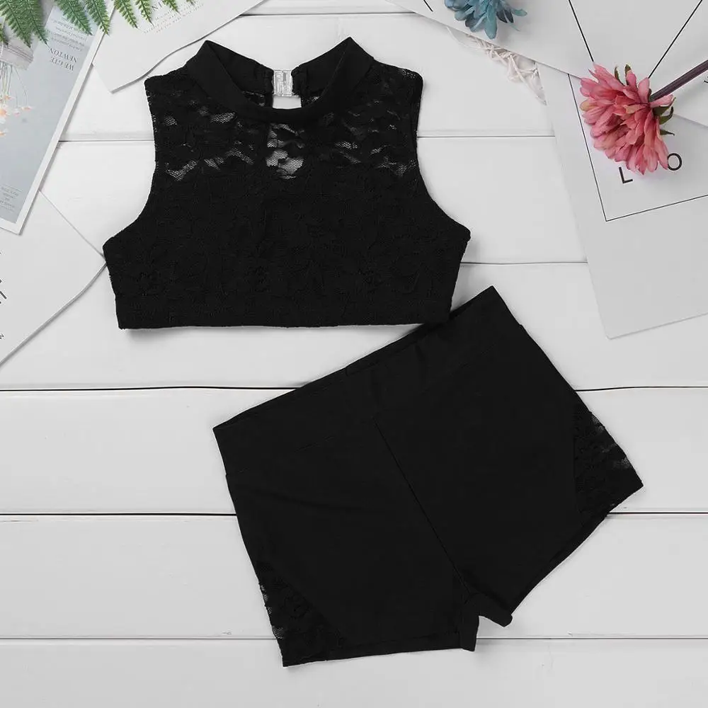 Детские гимнастические купальники для девочек из двух частей укороченный топ с