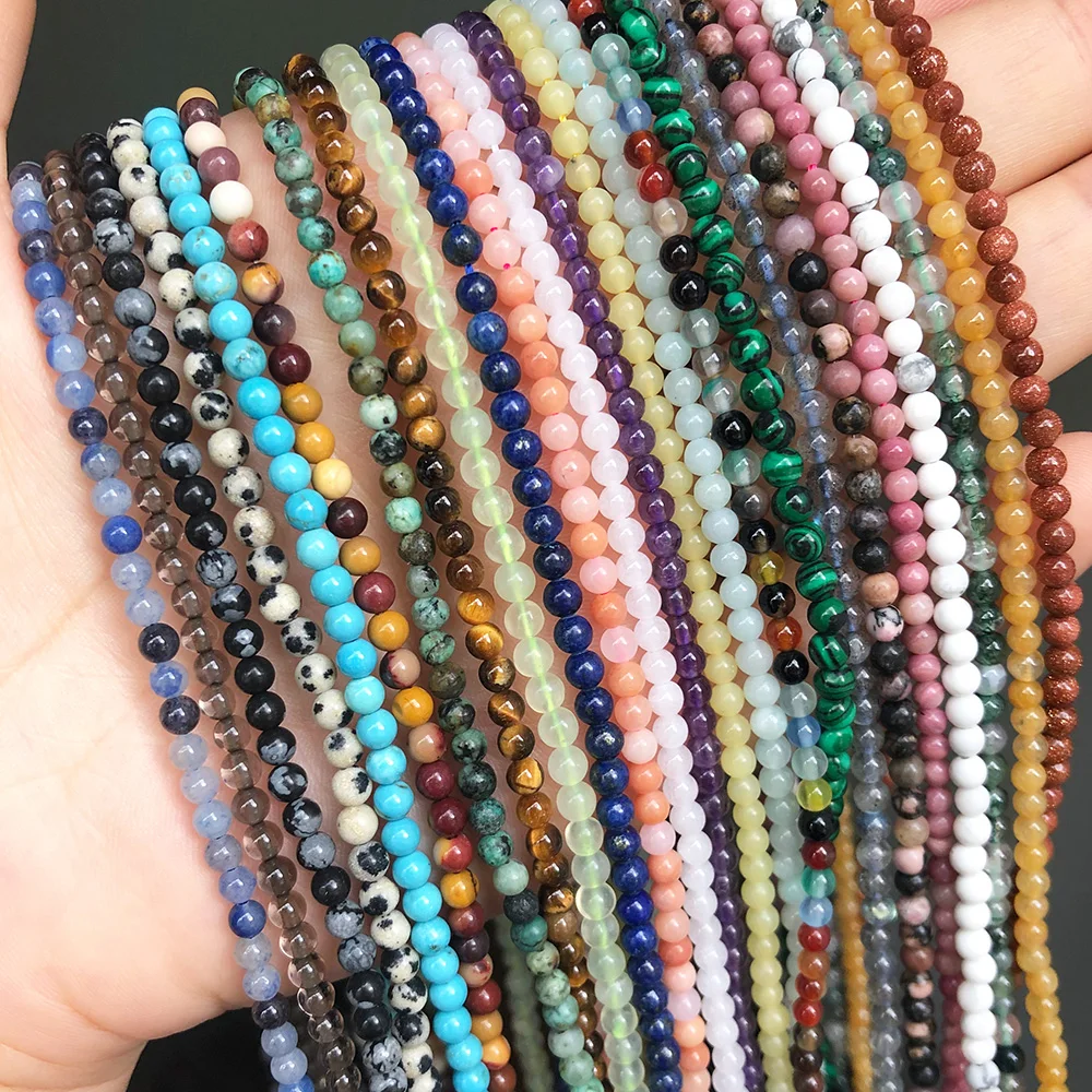 2 3 4mm Natural Agates Labradorite Quartz Amazonite Crystal Stone Beads Round Loose Beads For Jewelry Making DIY Bracelet 15''