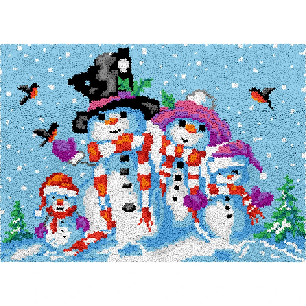 

Latch hook rug kit with Pre-Printed Pattern Carpet kit with large hook needlework do it yourself Home decoration Snowman