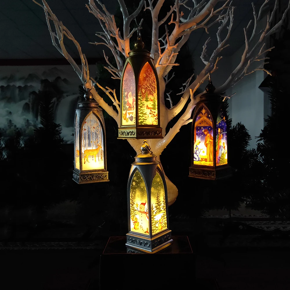 

Christmas Led Printing Candlestick Lantern Decoration Table Light Lamp Castle Lamp Light Fairy New Year Gift Candle Ornament