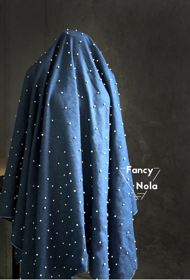 Жемчужный деним 150 см Ширина Творческая ручная вышитая синяя ткань DIY Дизайнерская 3D стерео ткань CG086.