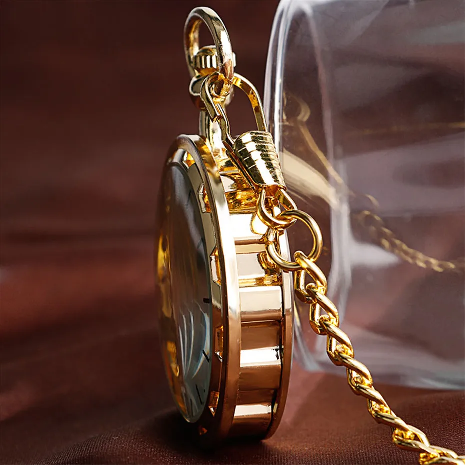 Transparent Open Face Hollow Skeleton Mechanical Pocket Watch Hand Winding Vintage Clock Birthday Gift with Pocket Chain reloj