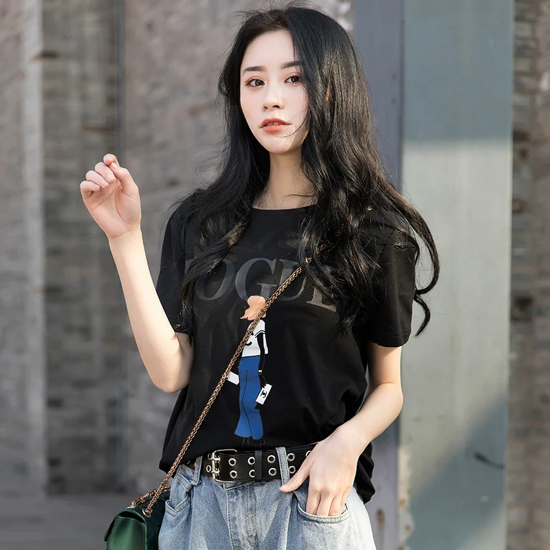 

Popular Women's T Shirt Summer Cotton Material O- Neck Tops Clothing OM904L