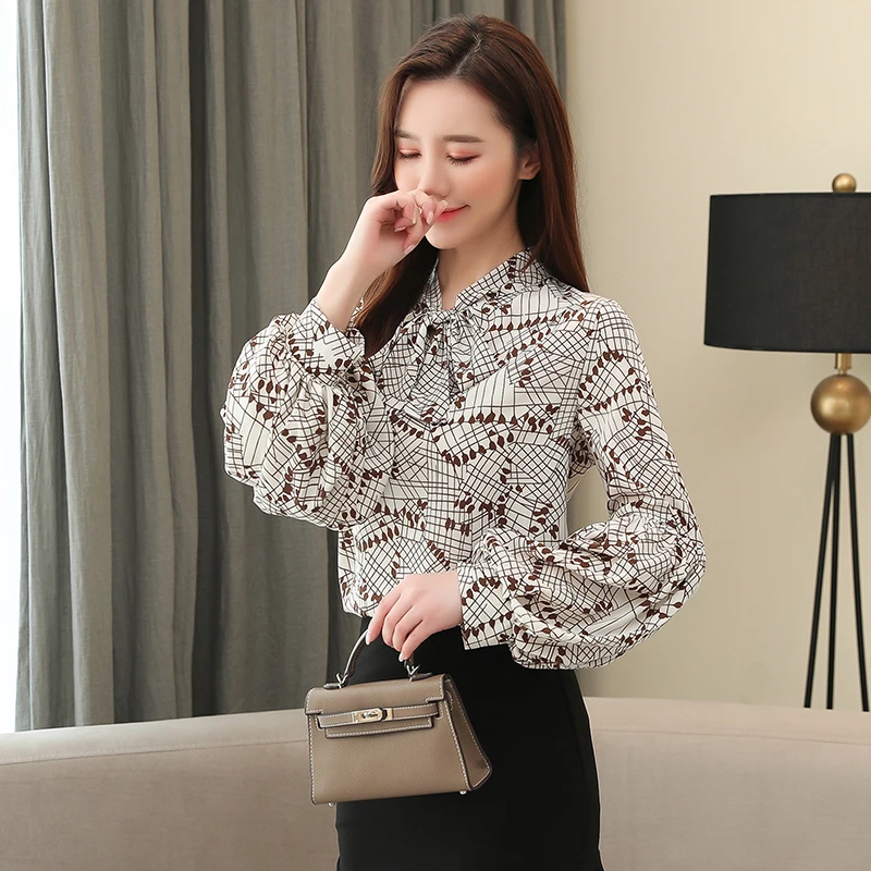 

2020 Spring New Fashion Korean Version Loose Slim Women Blouse Long Sleeve Bow Chiffon Women Shirt Blusas Mujer De Moda 8154 50
