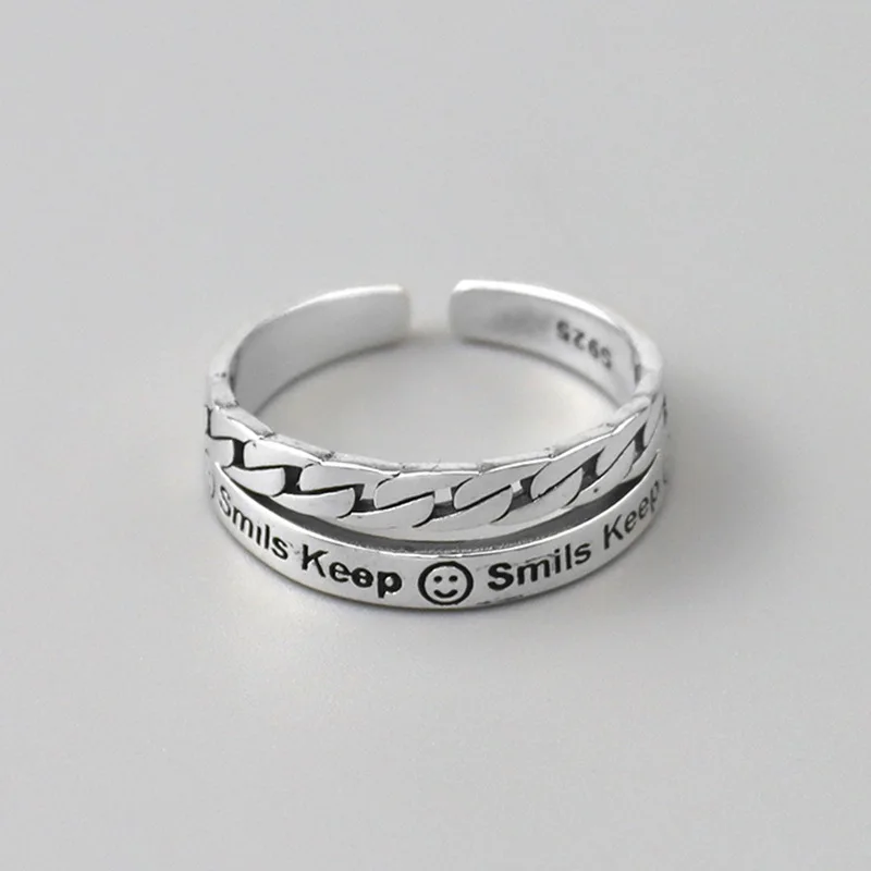 

Europe & American Creative Retro Ring 925 Silver English Letter Smile Couple Ring 2020 DIY fine Jewelry Valentine's Day Gift hot