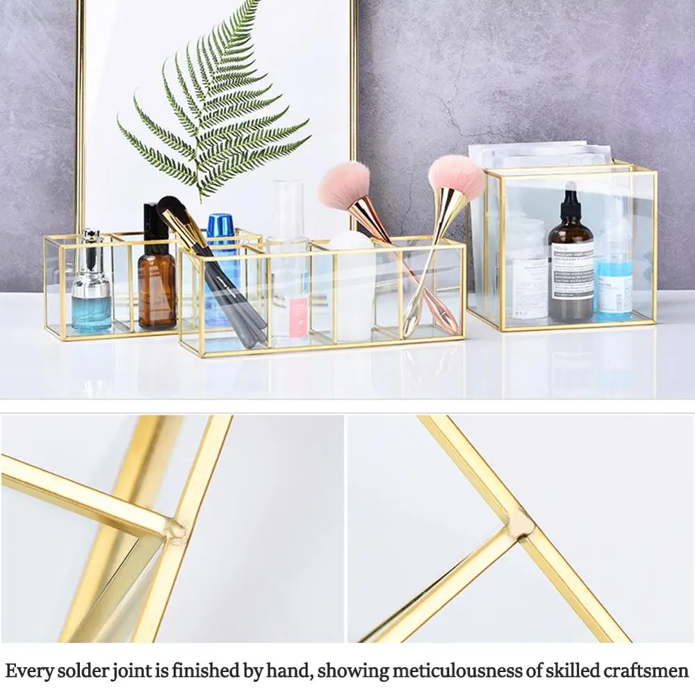 

Luxury Clear Glass Makeup Box Cosmetic Storage Box Makeup Brushes Organizer Pencil Lipstick Holder Makeup Tools Organizer Case