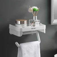 free punching storage rack with towel hanger toilet vanity table bath kitchen dual purpose organizer shelf bathroom accessories