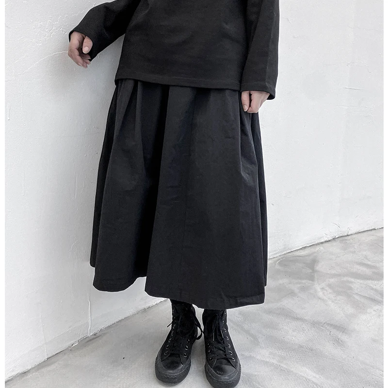 

Women's High Waist Skirt Black Leisure Solid Color 2021 Spring And Autumn New Retro Multifunctional Loose Medium Length A-Line