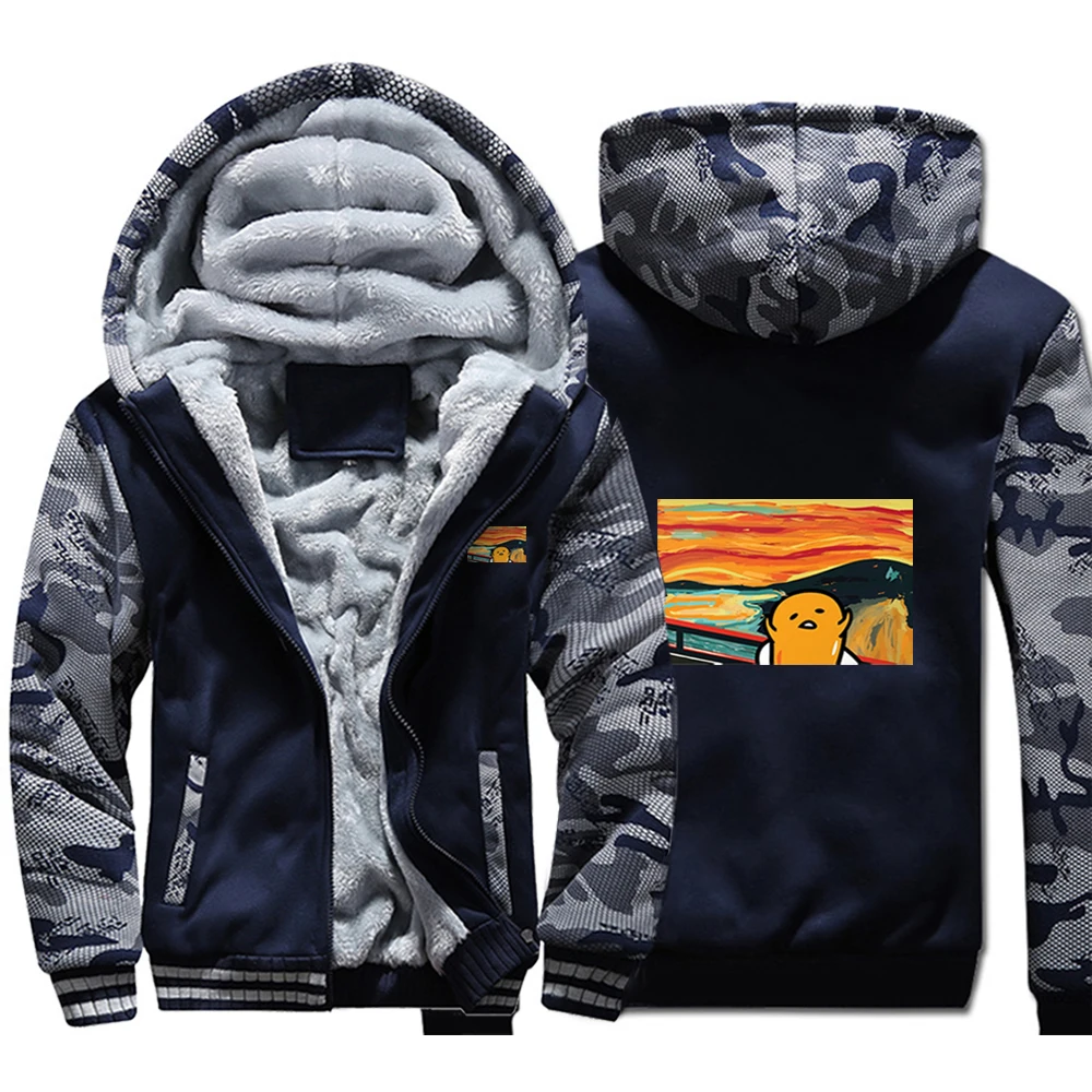 

Kawaii Beautifu Canvas Camo Raglan Thick Hoodies Winter Warm Printed Sweatshirts Coat Men Fitted Street Interesting Jackets