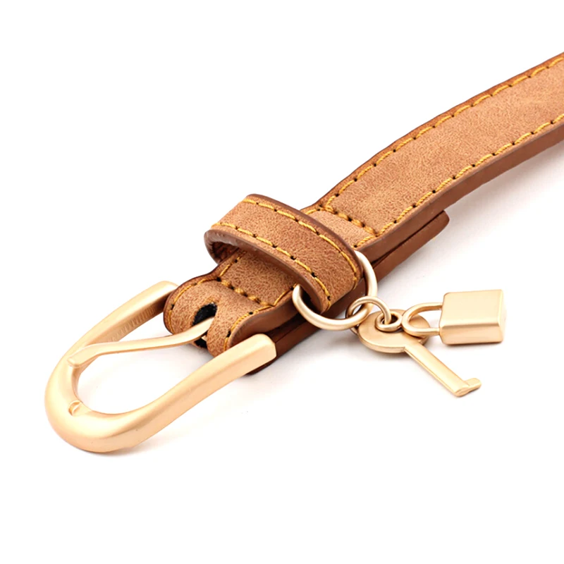 

Women PU Leather Thin Belt Luxury Gold Pin Buckle Waist Belts Lock Key Decoration Strap For Jeans Lady Fashion Waistband