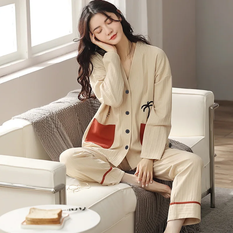 

Autumn And Winter Nnew Women Pajamas Long Sleeved Trousers Pure Cotton Korean Style Loose Home Service Suits