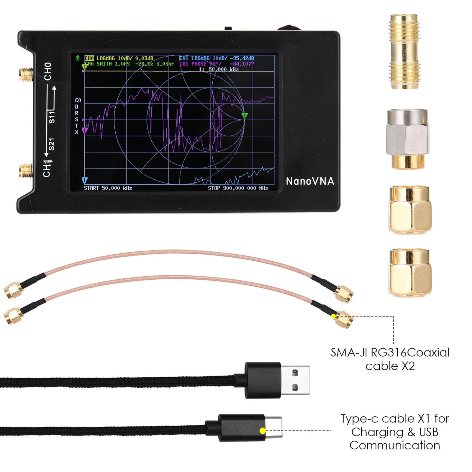 

Antenna Network Analyzer NanoVNA 10KHz-1.5GHz 4.0 inch LCD Digital Display Touch Screen Shortwave MF HF VHF UHF UHF