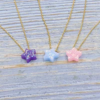 small star opal necklace for women gold stainless steel clavicle chain necklace 2021 trend resin neck jewelry gift