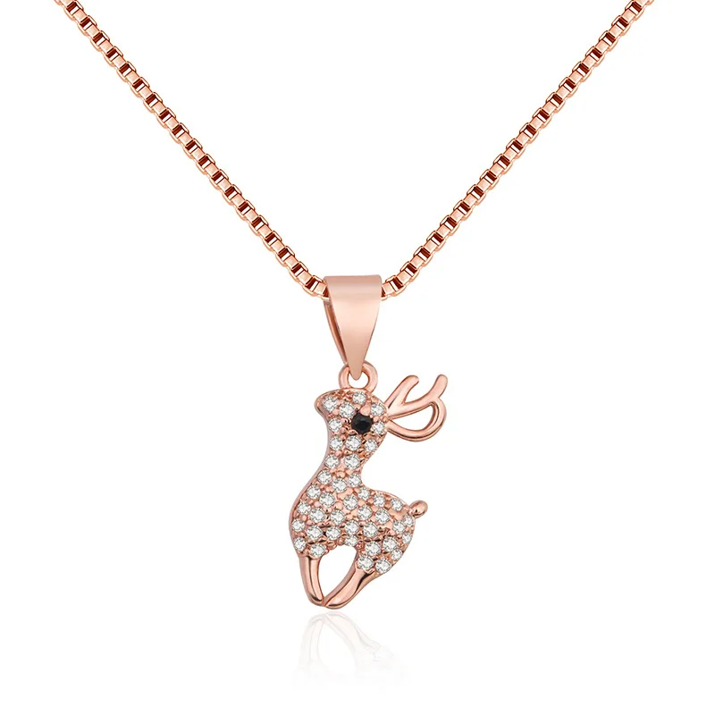 

Exquisite Rose Gold Plated Elk Necklace Pendant Elegant Cute Crystal Clavicle Chain Necklace Lover's Jewelry Christmas Gift