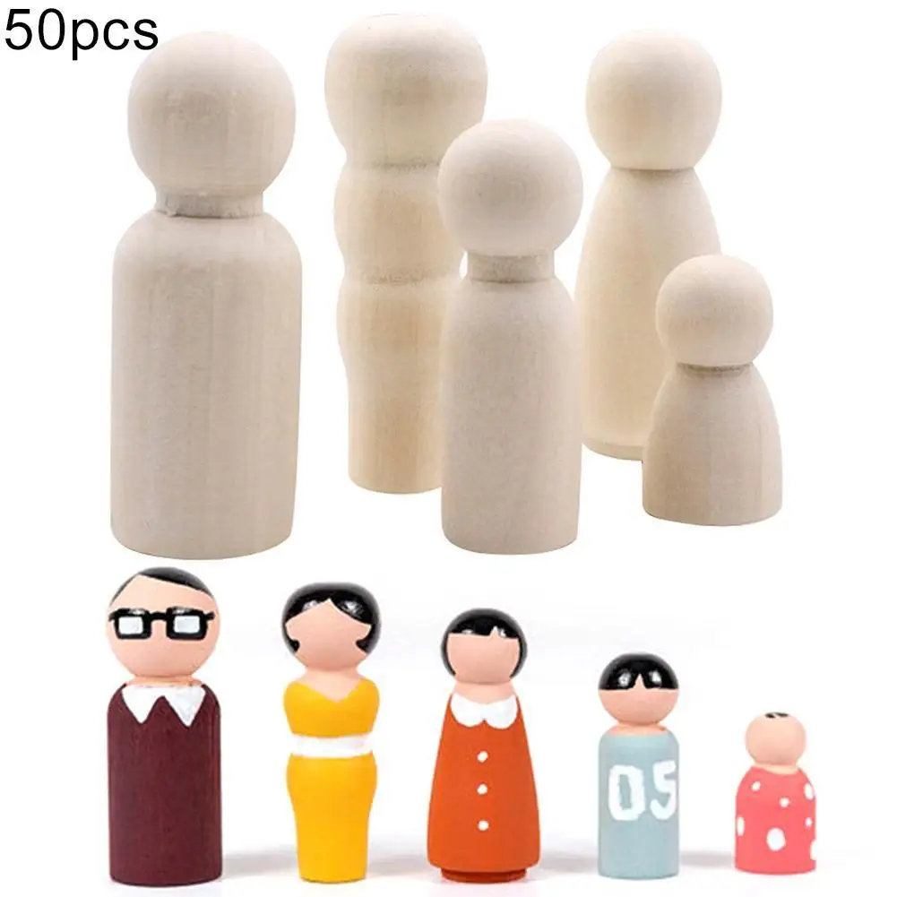 

HOT SALES !!! 50Pcs Unpainted Unfinished Wooden Doll Family Puppet DIY Art Craft Ornament