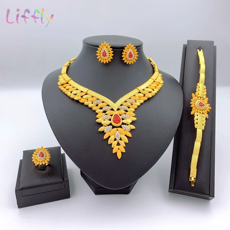 Модный Красный Кристалл ювелирный набор очаровательное большое ожерелье