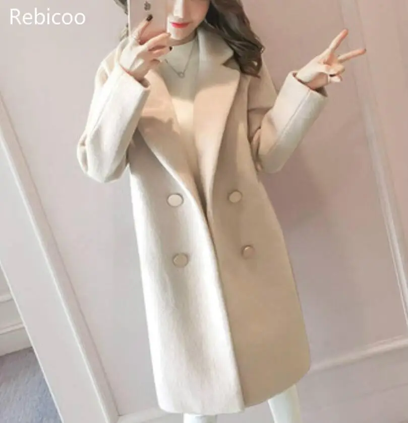 M-2xl Большие размеры Многоцветный Шерстяное пальто Новинка Для женщин женский