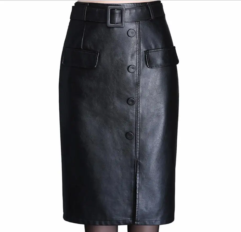 Юбка женская однотонная на пуговицах с завышенной талией до колена M 4XL|Женские