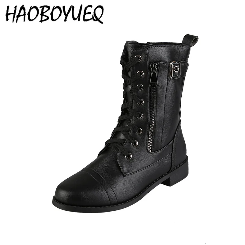 

ботинки женские зима Женские туфли обувь на платформе Женские кожаные ботинки В рыцарском стиле на среднем каблуке, черные мотоциклетные б...