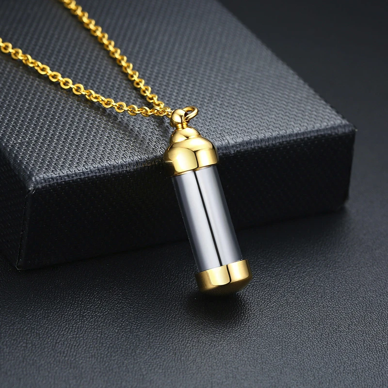 

GLASS LOCKET STAINLESS STEEL JEWELRY NECKLACE FOR MEN WOMEN JEWELRY IN BLACK GOLD