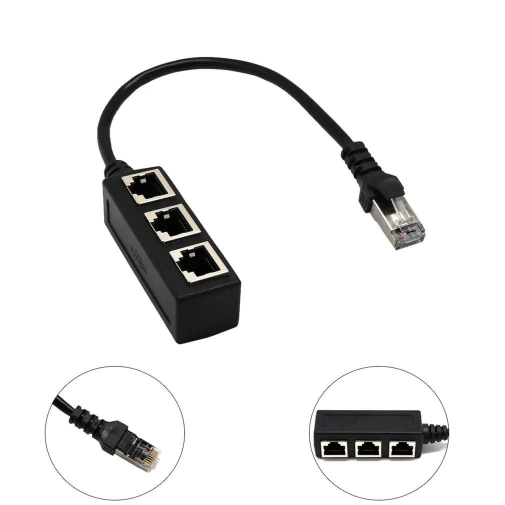 Разветвитель Кабеля Ethernet RJ45 1 штекер 3 гнезда сетевой разъем LAN провод кабельный