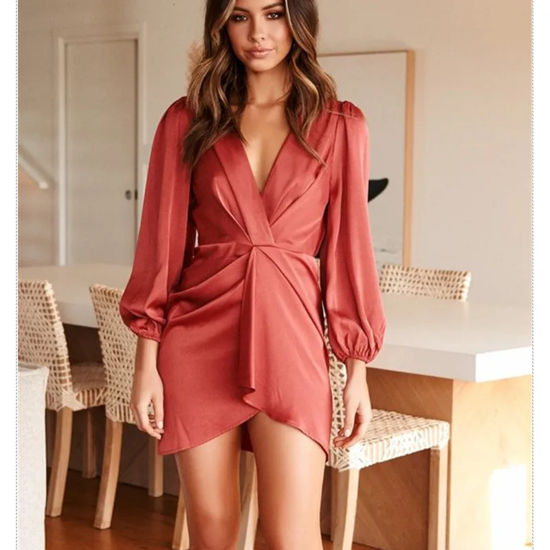 2019 женское однотонное шелковое мини обтягивающее летнее платье с длинным