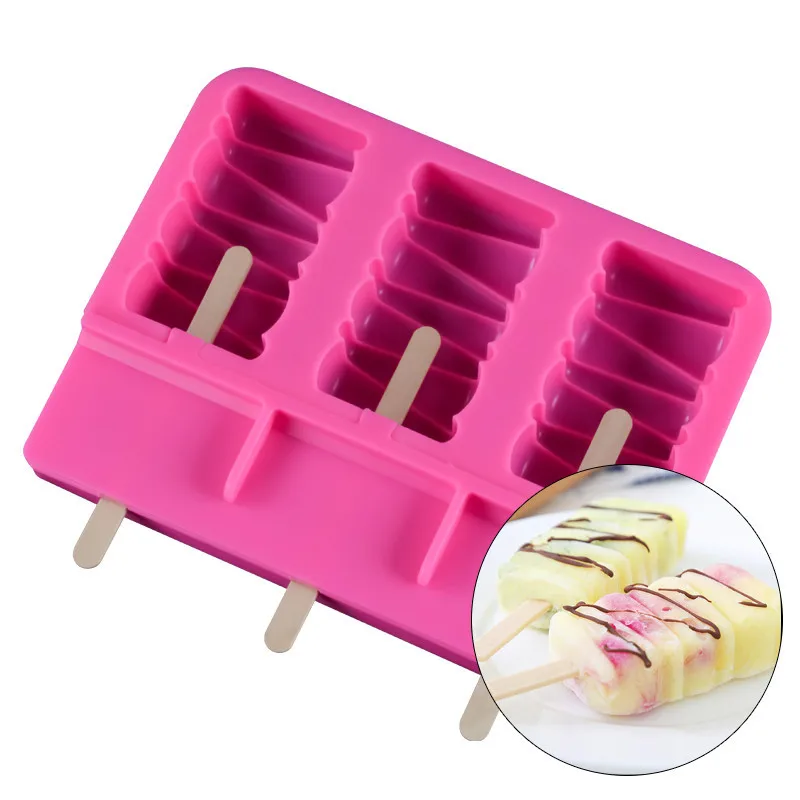 

3 Cavities Silicone Freezer Ice Cream candy bar Making Tool Juice Popsicle Molds Children Pop Lolly Tray Ice Cube maker