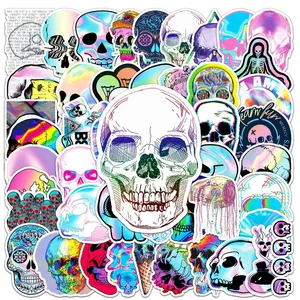103050pcs holographic laser horror skull graffiti stickers cartoon decals guitar laptop motorcycle car phone cool sticker toy free global shipping
