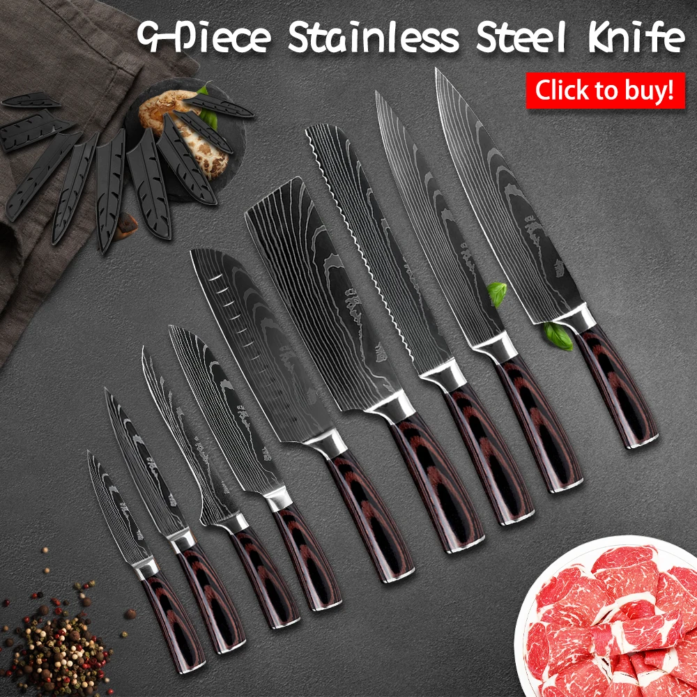 Набор дамасских кухонных ножей универсальные лезвия из нержавеющей стали