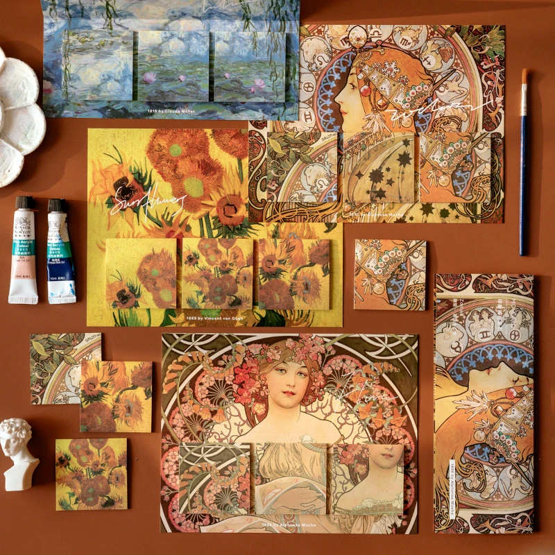 

60Pcs Impressions Gallery Van Gogh Monet Retro Oil Painting Can Tear Notes N Times Message Memo