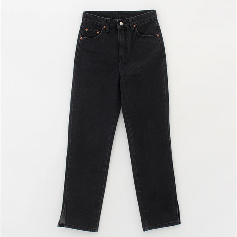 

Limiguyue Straight Denim Jeans Women High Waisted Black Split Jeans Pants Female Spring Summer Jean Trousers Slim Femme K599