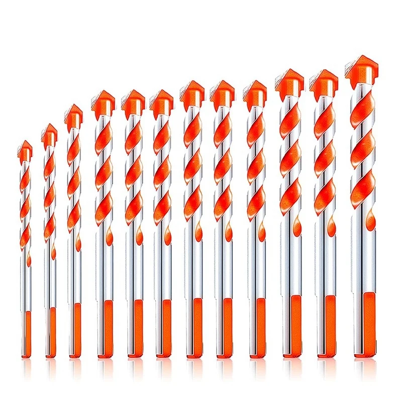 

HOT-12Pcs Masonry Drill Bits Set Drill Bit Set Triangular Handle Multifunctional Drill Bits for Wall, Brick, Cement