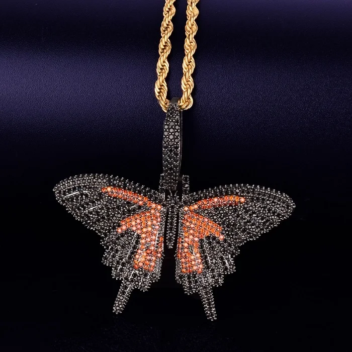 red (gold chain) Животное Бабочка ожерелье с подвеской 4 мм теннисная цепь и кубинская цепь Золотой Серебряный кубический цирконий мужские Хип Хоп рок ювелирные изделия - Окраска металла: red (gold chain)