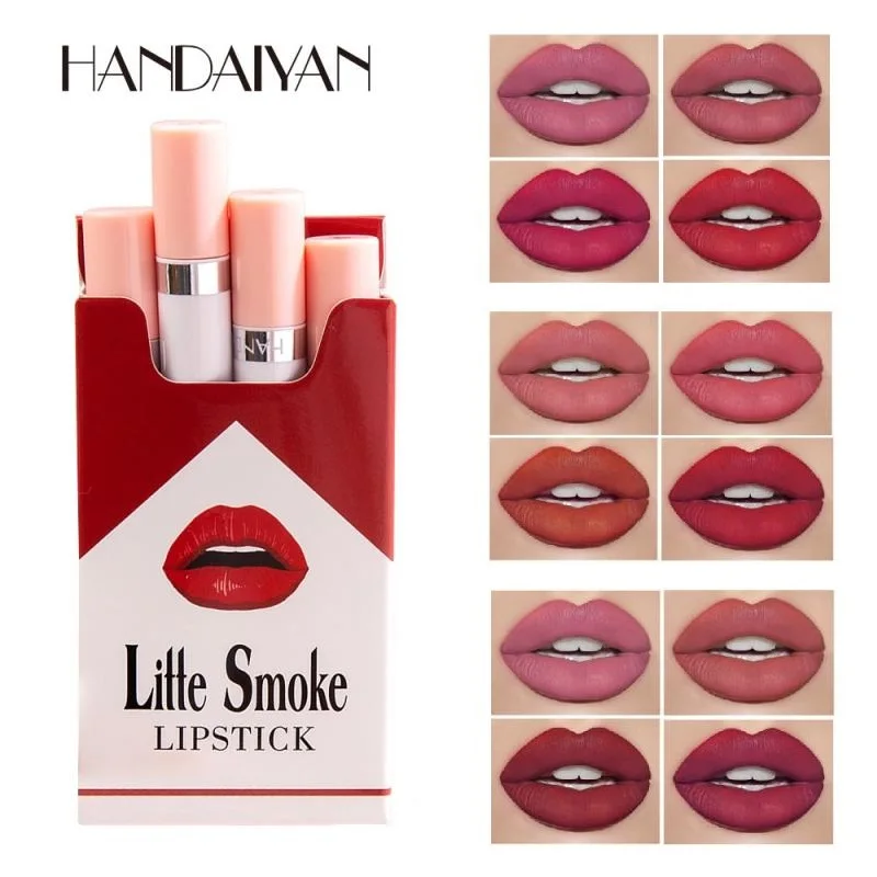

HOT 4 Pcs/Set Sexy Cigarette Lipstick Matte Waterproof Pigment Lipgloss Non-Stick Cup Lips Tint Women's Cosmetic Makeup TSLM1