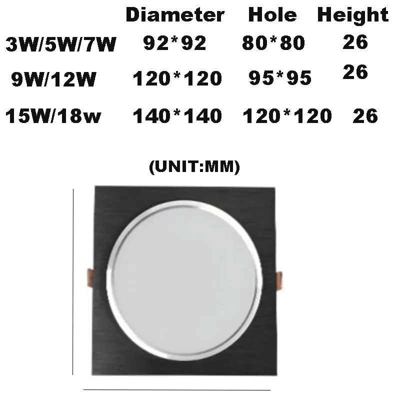 Приглушаемый светодиодный потолочный светильник 3 Вт 5 7 9 12 квадратная утопленная