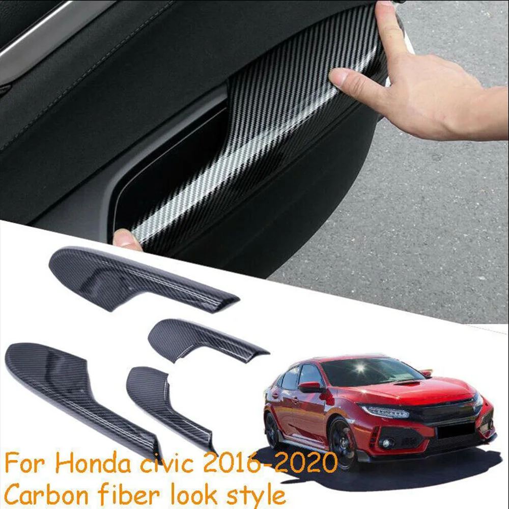 

4pcs/set Interior Door Armrest Panel Trim For Honda Civic 2016-2020 Carbon Fiber Interior Door Armrest Panel Trim Cover