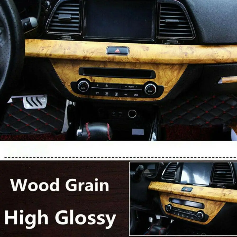 

High Glossy Wood Grain Car Interior Decoration DIY Sticker Waterproof Decal Wrap Sheet Film Car-Styling Size 100CM x 30CM CSV