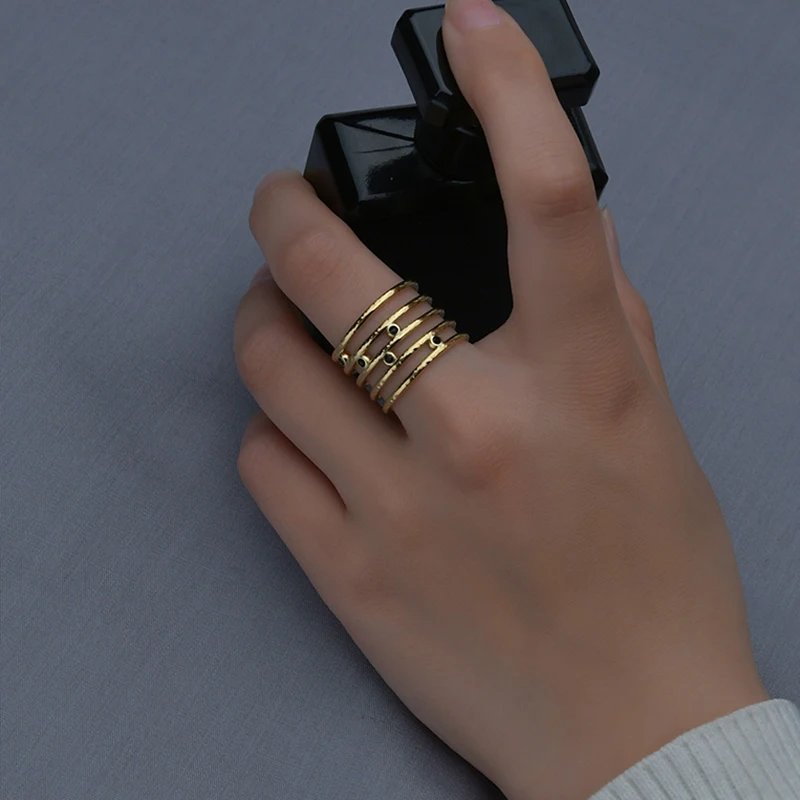 Letdiffery Bohe Multi-layer Black Crystal Open Rings Gold 14 K Stainless Steel Adjustable Women Jewelry Dropshipping | Украшения и