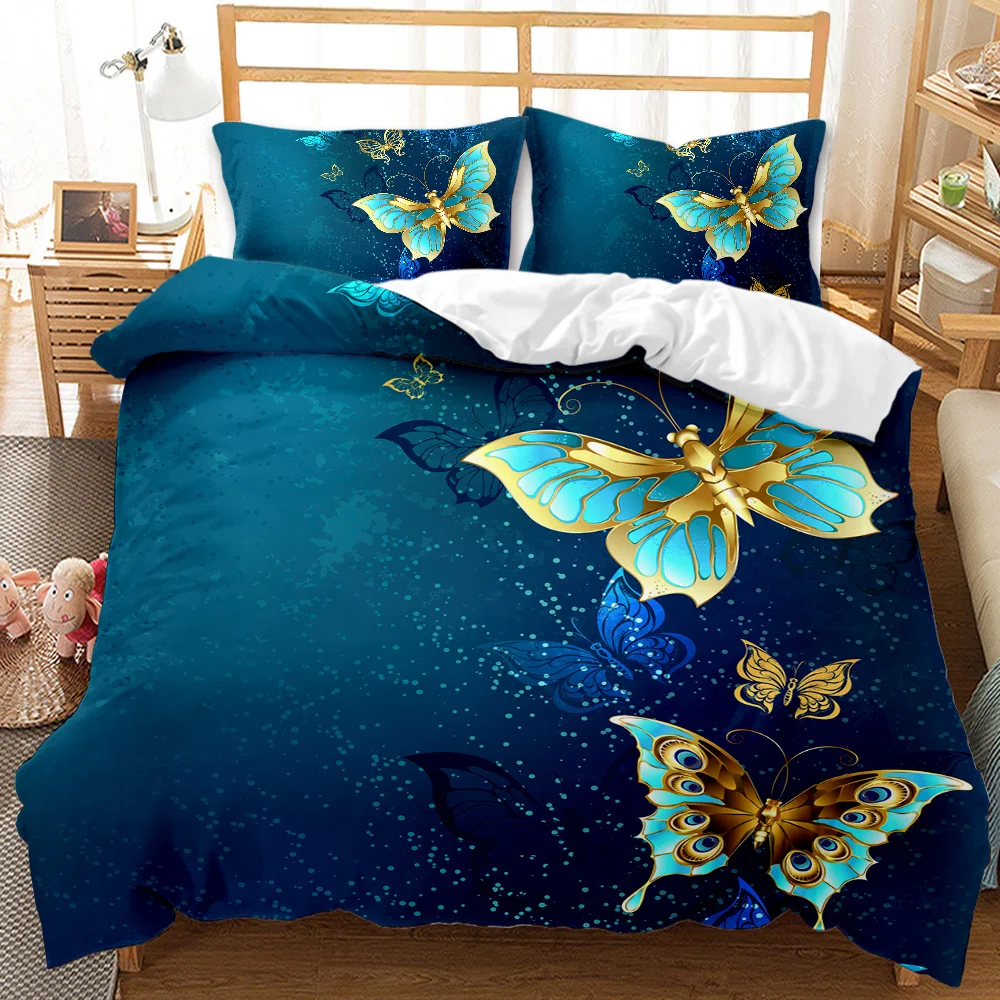 

Black Gold Butterfly Bedding Set Animal Butterflies Duvet Cover Set Girls Woman Comforter Cover Decor 3pcs Housse De Couette