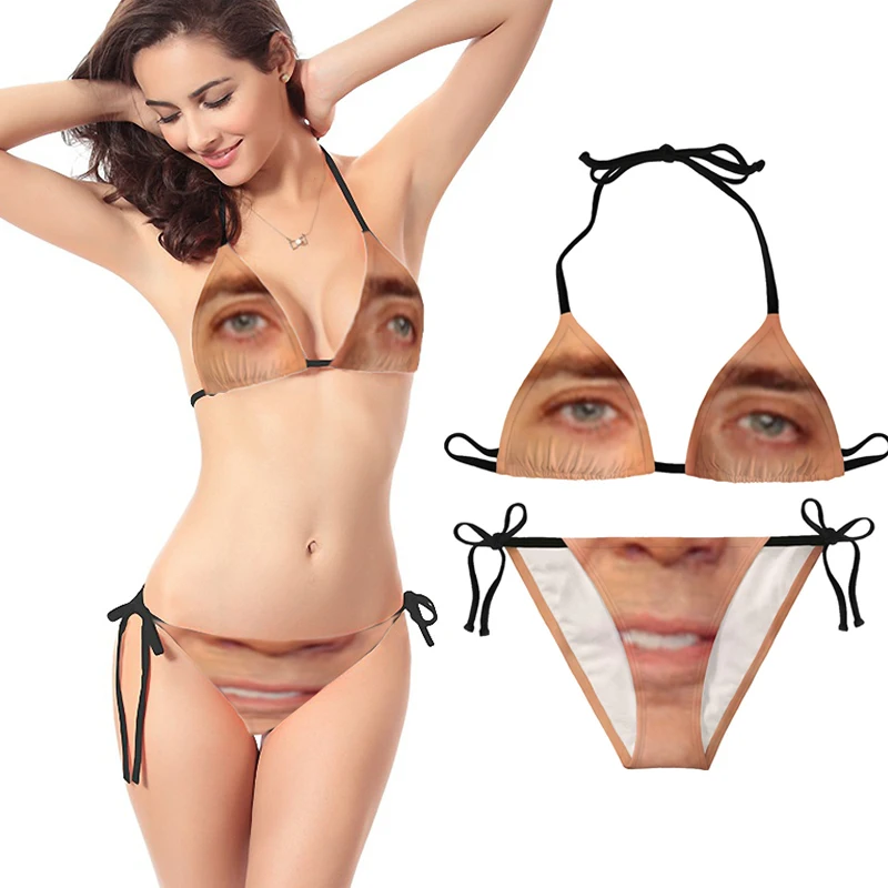 

Женский треугольный топ и бикини с завязками по бокам, купальники, дизайн с лицом и кулиской, один размер YS-BUY