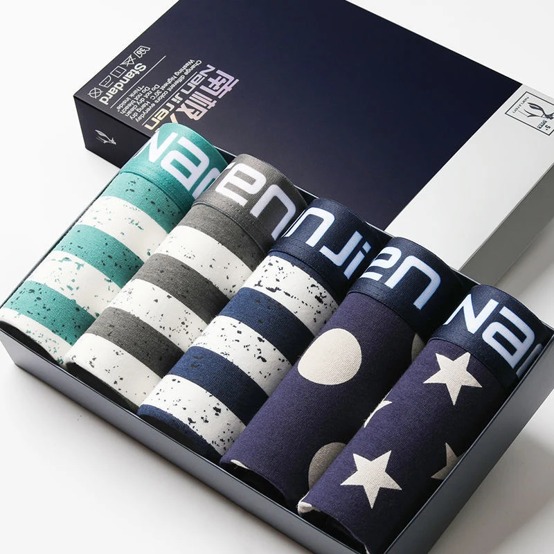 5Pcs/Lot Boxer Men'S Underwear High Quality Cotton Men'S Boxer Shorts Printed Sexy U Convex Antibacterial Shorts 5XL PIUS Size