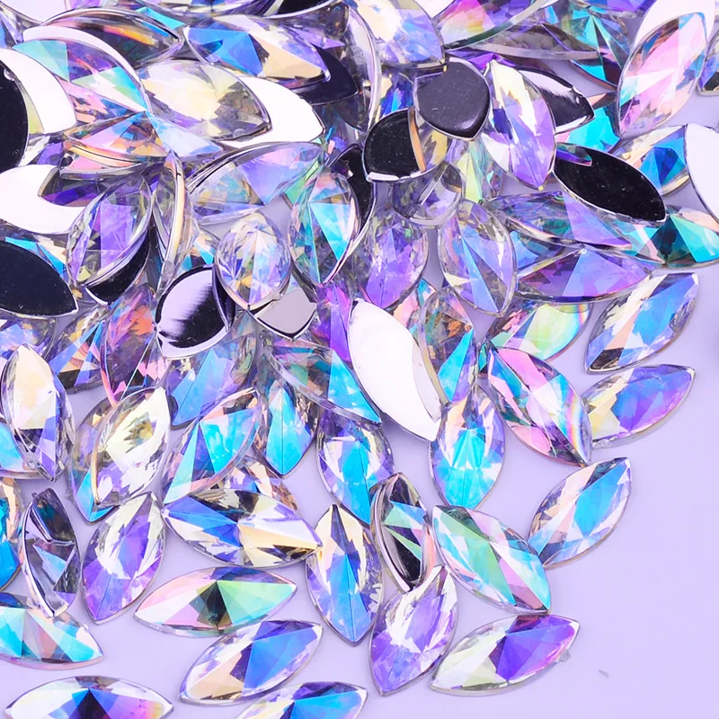 JUNAO 5*10 мм 7*15 мм, весь ассортимент Цвет Стразы ab Crystal аппликация с плоской задней частью из акрила с украшением в виде кристаллов страз, не сшиты стразами прекрасно подойдет к вечернему платью; ремесла