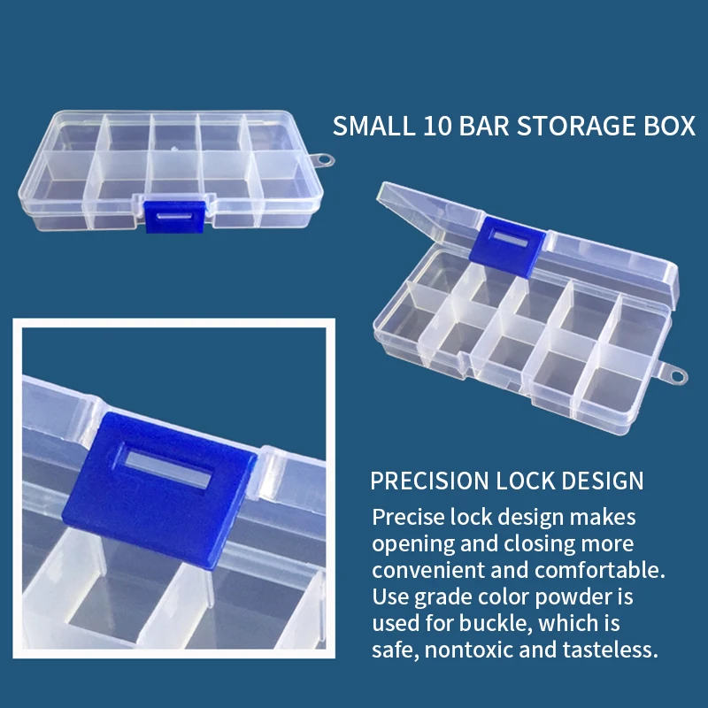 

10 Slots Plastic Storage Jewelry Box Compartment Adjustable Container For Beads Earring Box For Jewelry Rectangle Box Case