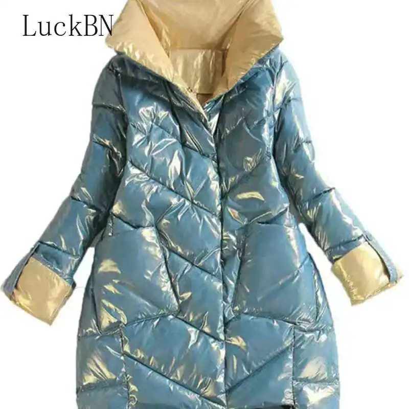 

Новинка 2021, зимняя куртка, женская одежда, теплое длинное плотное пальто, парка с капюшоном, Женская Глянцевая куртка, большие размеры, корей...