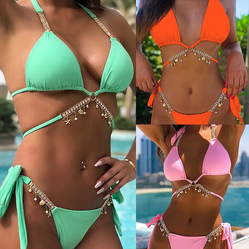 2020 Cross Hanging Diamond Jewelry Bikini Bandage Split Swimsuit Family Brazilian Multicolor XL ff tankini |