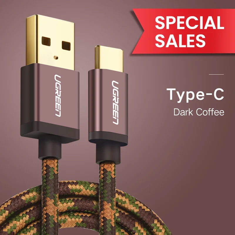 Ugreen usb type c кабель зарядное устройство кабель типа с usb зарядное устройство кабель для xiaomi mi 4c mi5 4S oneplus 2 nexus 5 5x6 P meizu usb C - Цвет: Dark Coffee