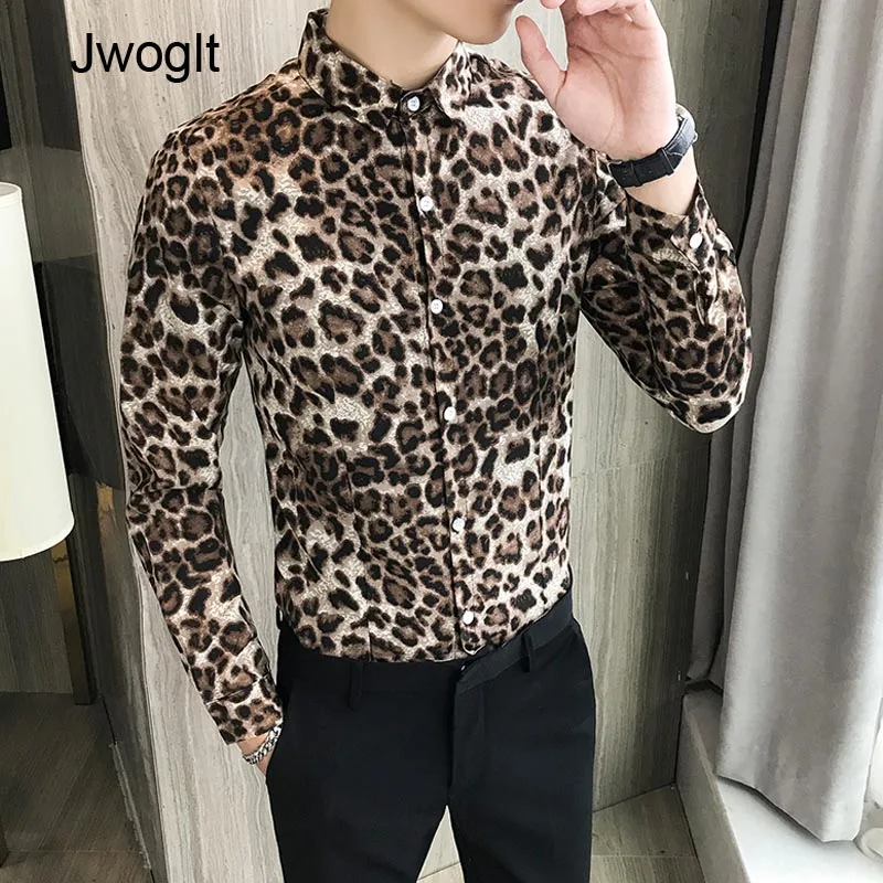 Корейская уличная мода весна осень леопардовая печатная Рубашка мужская